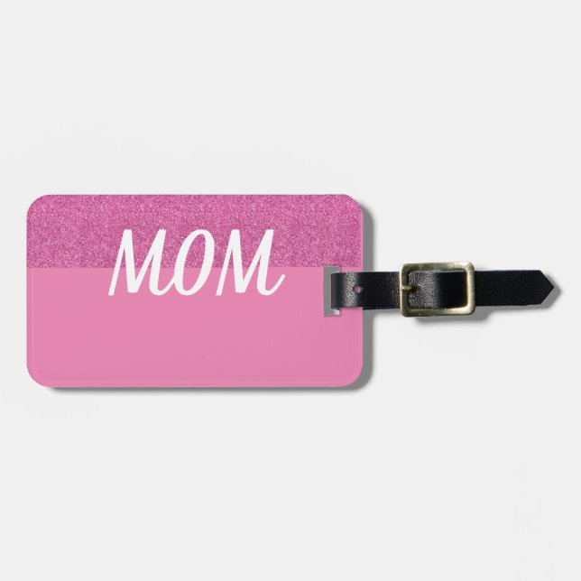 Two-Tone Pinks "MOM" Luggage Tag (Front Horizontal)