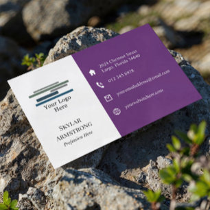 Two Tone Purple White Your Logo Icons One Sided Business Card