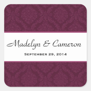 Two Tone Royal Burgundy Damask Wedding V96 Square Sticker