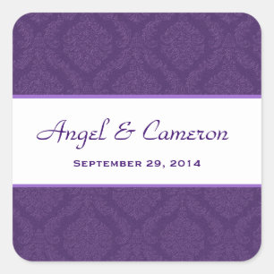 Two Tone Royal Purple Damask Wedding V95 Square Sticker