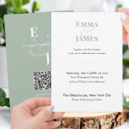 Two-Tone Sage Ampersand Wedding Invitation | QR
