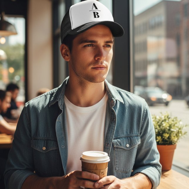 Two-Tone Trucker Hat Customizable Split Initial (Creator Uploaded)