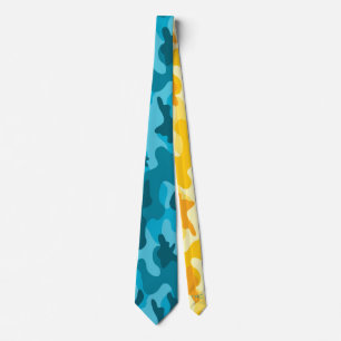 Two Tone Turquoise Blue Camo Yellow Initials Tie