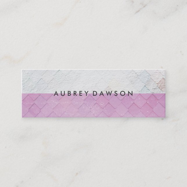 Two Tone White Pink Tile Grunge Pattern Mini Business Card (Front)