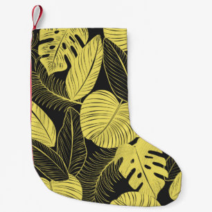 Two Tone Yellow Black Tropical Leaf Seamless Patte Small Christmas Stocking
