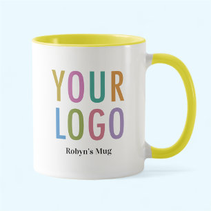 Two Tone Yellow Mug with Name Custom Business Logo