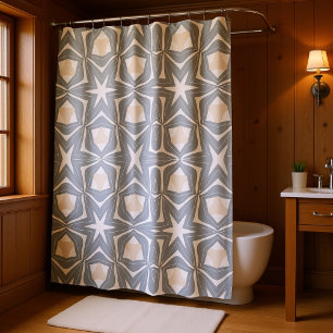 Two Toned Beige & Grey Stars And Shapes Shower Curtain
