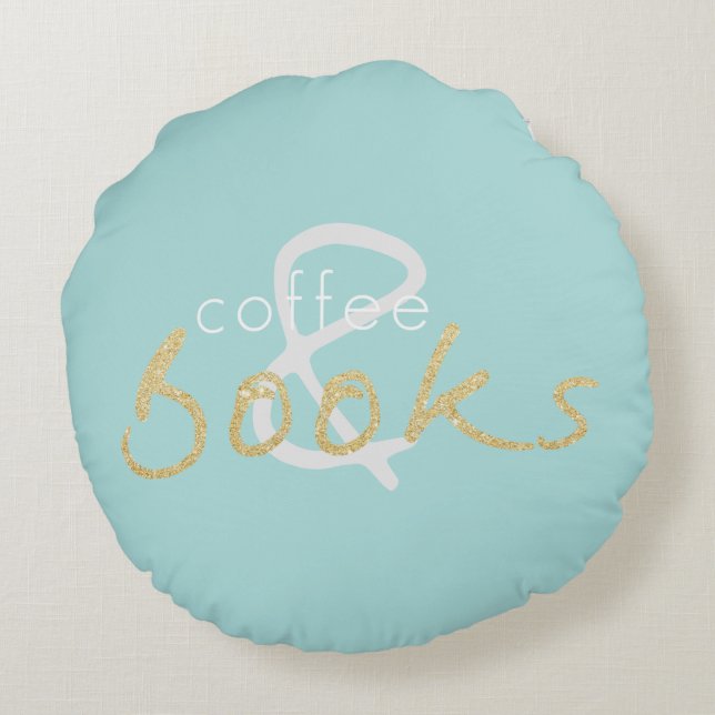 Two Toned Books and Coffee Round Pillow (Back)