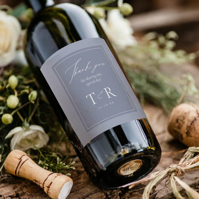 Two-Toned Dusty Blue Wedding Thank You ID1102 Wine Label (Creator Uploaded)