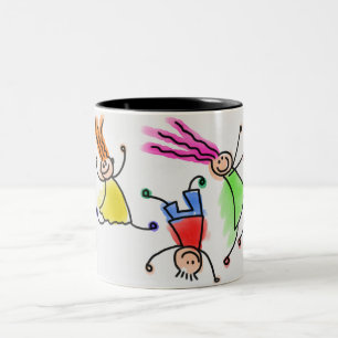 Two toned mug with cartoon kids design.