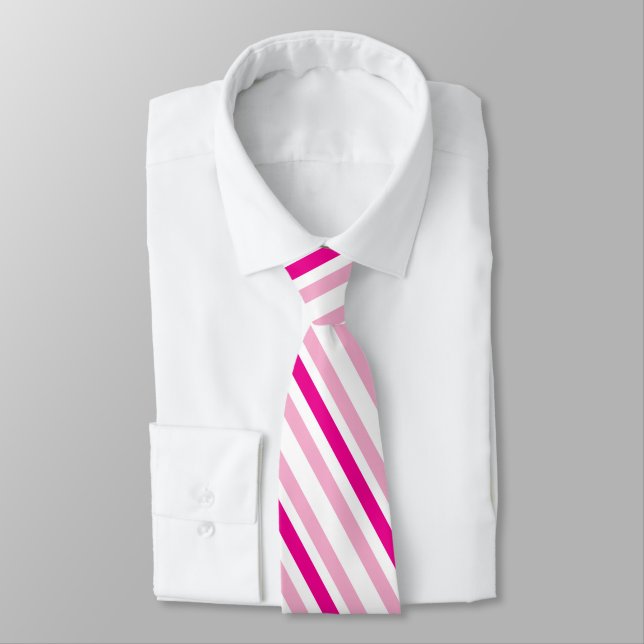 Two Toned Pink and White Geometric Stripes Tie (Tied)