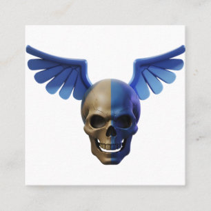 Two-Toned Skull with Blue Stylized Wings Calling Card