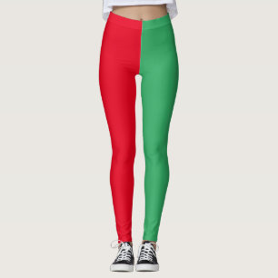 Two Toned Split Colour Half Red and Half Green Leggings