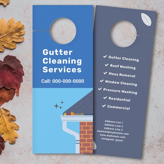 Two tones blue Gutter Cleaning Services Door Hanger (Two tones blue Gutter Cleaning Services Door Hanger)