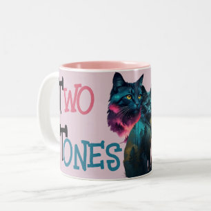 Two Tones of Love: Vibrant Cat Pair Two-Tone Coffee Mug