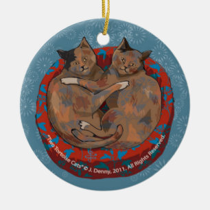 Two Tortoise Shell Cats... Ceramic Tree Decoration