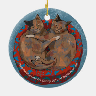 Two Tortoise Shell Cats... double sided Ceramic Tree Decoration