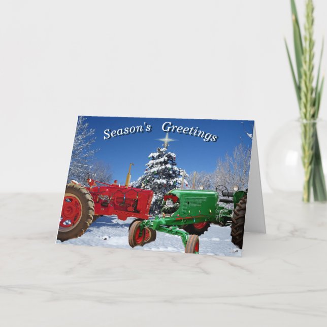 Two Tractors in the Snow Holiday Greeting Cards (Front)