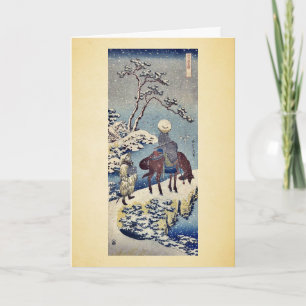 Two travelers in the snow by Katsushika,Hokusai Card