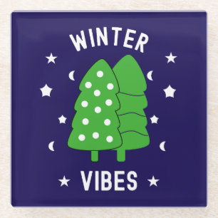 Two Trees Winter Vibes Glass Coaster