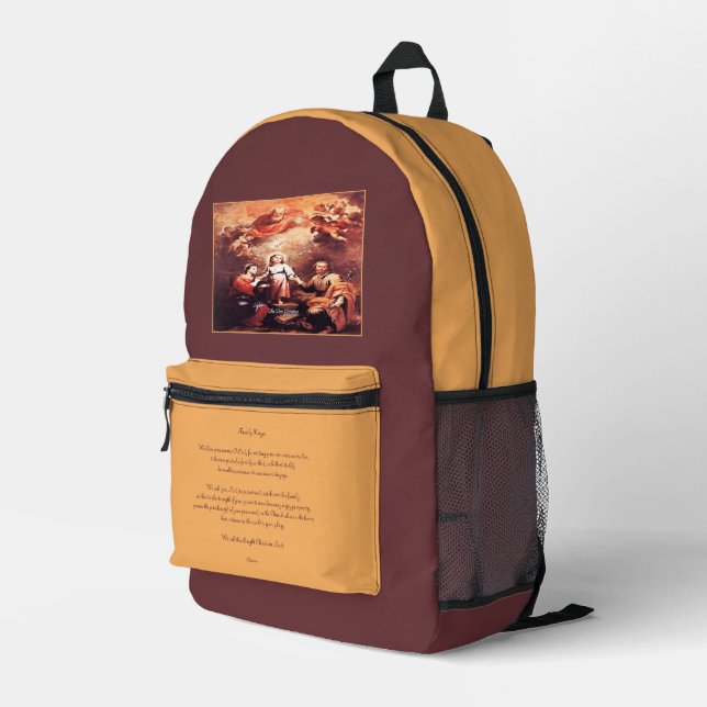 Two Trinities with Family Prayer Printed Backpack (Back Corner Right)