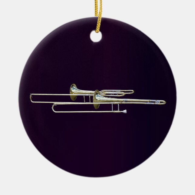 Two Trombones Ceramic Ornament (Front)