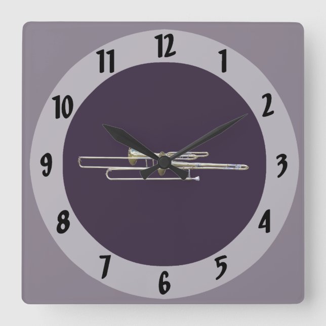 Two Trombones Square Wall Clock (Front)