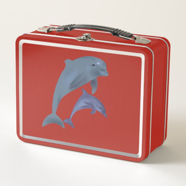 Two Tropical dolphins jumping beside each other Metal Lunch Box (Front)