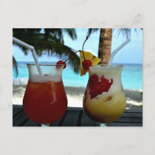 Two Tropical Fruit Drinks, Beach, Resort Postcard