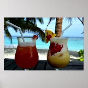 Two Tropical Fruit Drinks, Beach, Resort Poster