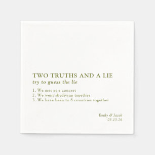 Two Truths and a Lie Minimalist Fun Fact Wedding Napkin