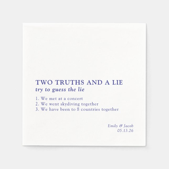 Two Truths and a Lie Minimalist Fun Fact Wedding  Napkin (Front)
