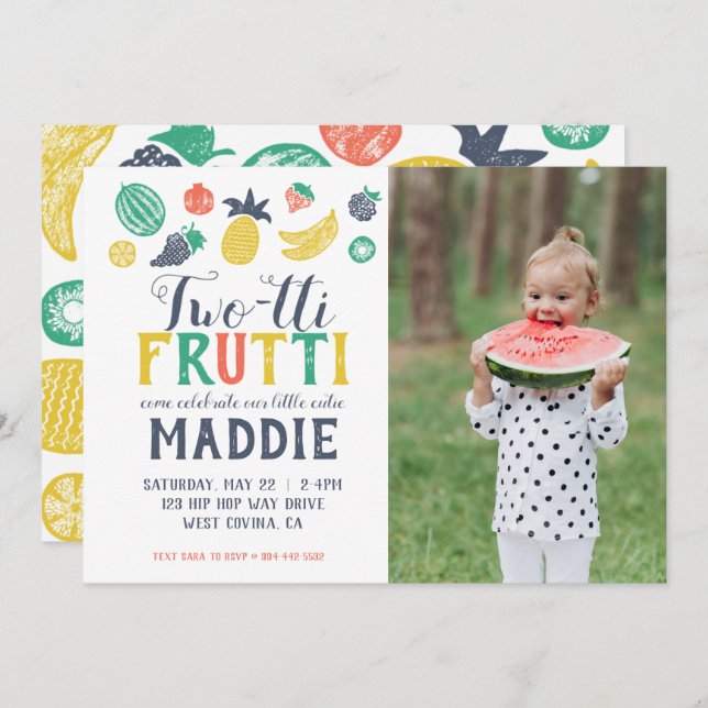 Two-tti Fruiti Second Birthday Photo Invitation (Front/Back)