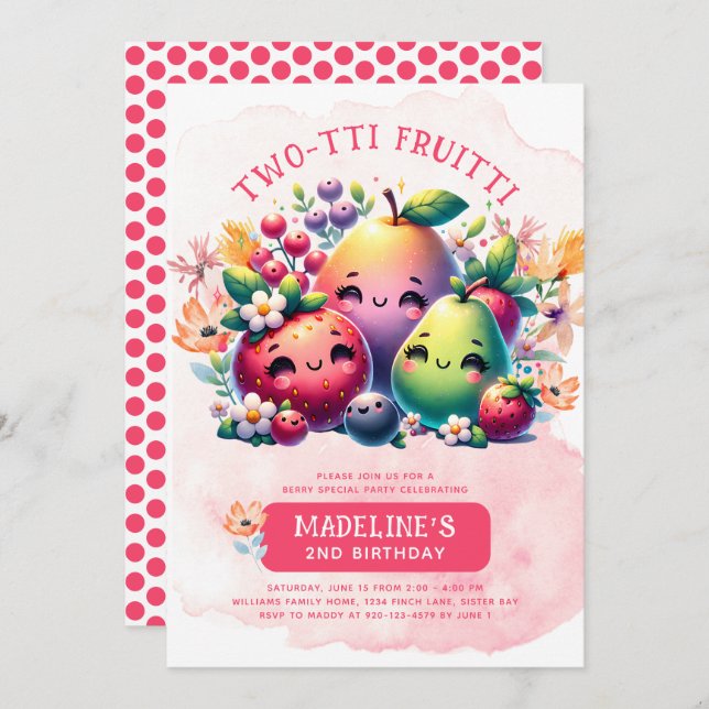 TWO-TTI FRUITTI 2nd Birthday Party Invitation (Front/Back)