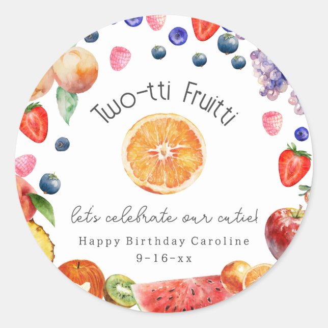 Two-tti Fruitti Cutie Fruit Birthday Classic Round Sticker (Front)