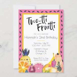 Two-tti Fruitti Tropical fruit themed 2nd Birthday Invitation