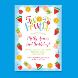 Two-tti Frutti 2nd Birthday Cute Fruits Invitation