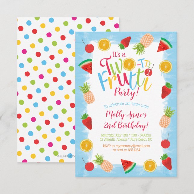 Two-tti Frutti 2nd Birthday Fun Fruits Invitation (Front/Back)