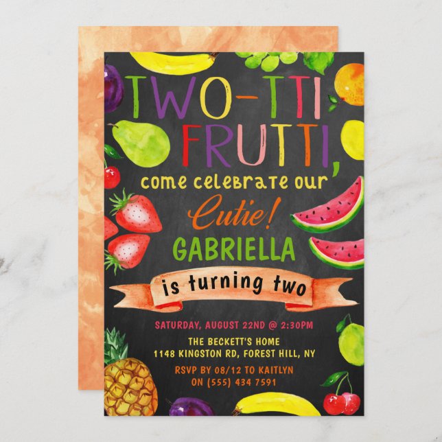 Two-tti Frutti 2nd Birthday Invitation (Front/Back)