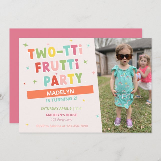 Two-tti Frutti 2nd Birthday Invitation for Girl (Front/Back)