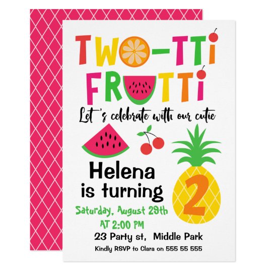 Two Tti Frutti 2nd Birthday Invitation For Girl Zazzle Com Au