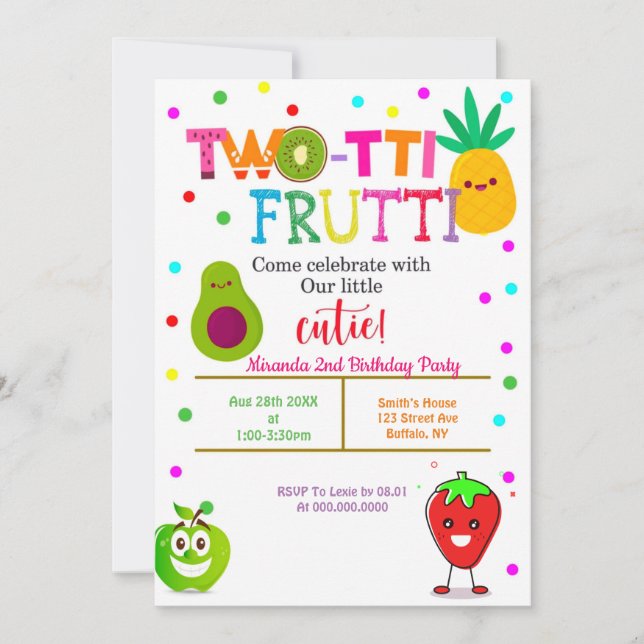 Two-tti Frutti  2nd Girl Birthday Party Invites (Front)