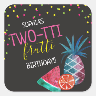 Two-tti Frutti Colourful 2nd Birthday Party Square Sticker