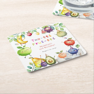 Two-tti Frutti Cute Fruits 2nd Birthday Party Square Paper Coaster