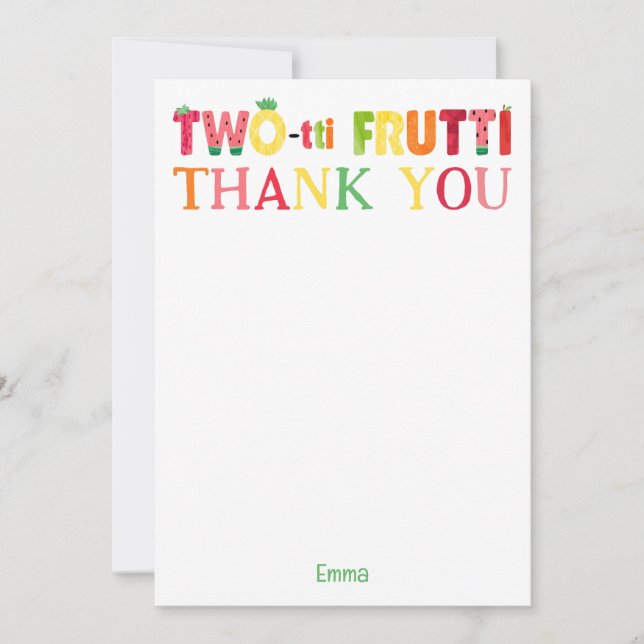 Two-tti Frutti Cutie Fruit 2nd Birthday Thank You Invitation (Front)