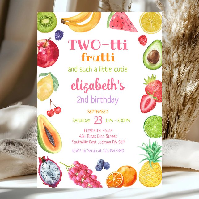Two-tti Frutti Fruit Kids 2nd Birthday Invitation (Creator Uploaded)