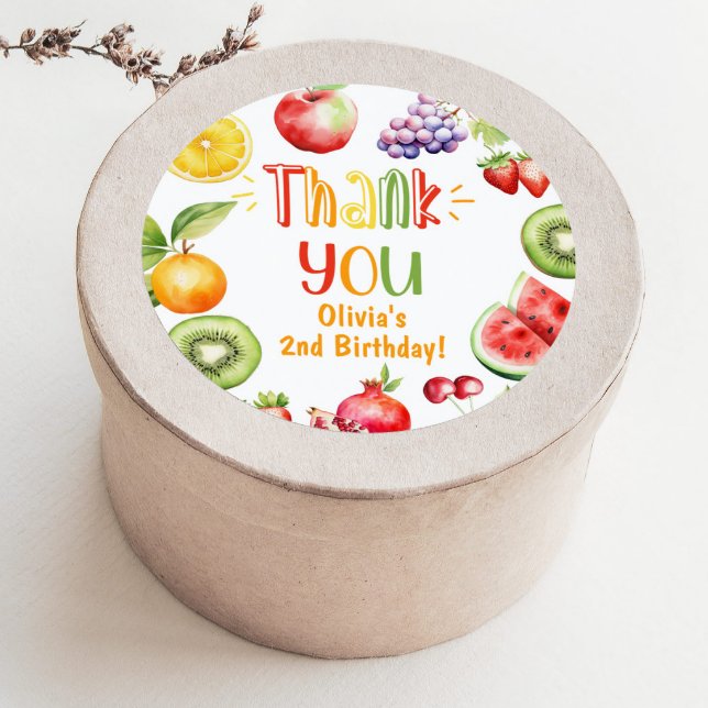 Two-tti frutti fruit party thank you classic round sticker (Creator Uploaded)