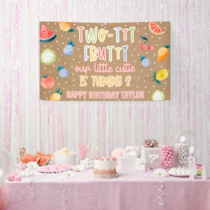 Two-tti Frutti Fruit Second Birthday Kraft Paper Banner