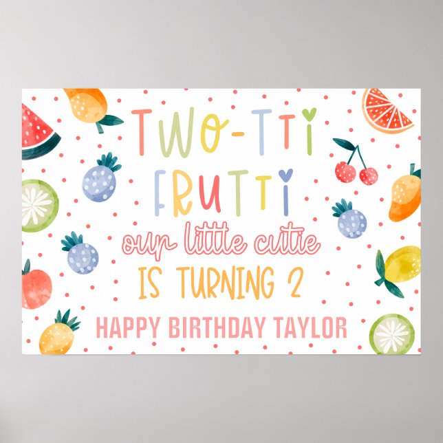 Two-tti Frutti Fruit Second Birthday Paper Poster (Front)