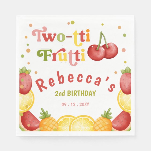 Two-tti Frutti Fruity Fun Second Birthday Party Napkin (Front)